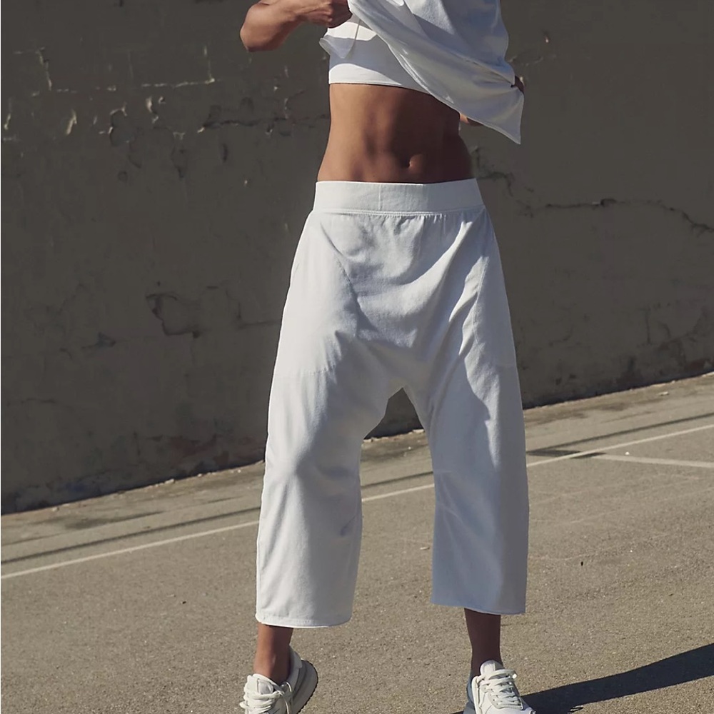 Free People White Cropped Drop-Crotch Wide-Leg Pants